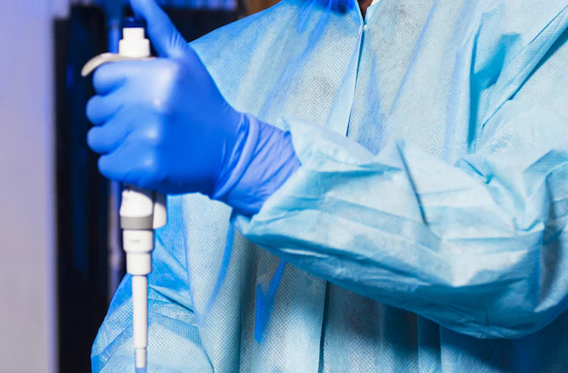 Scientist using a pipette in a laboratory